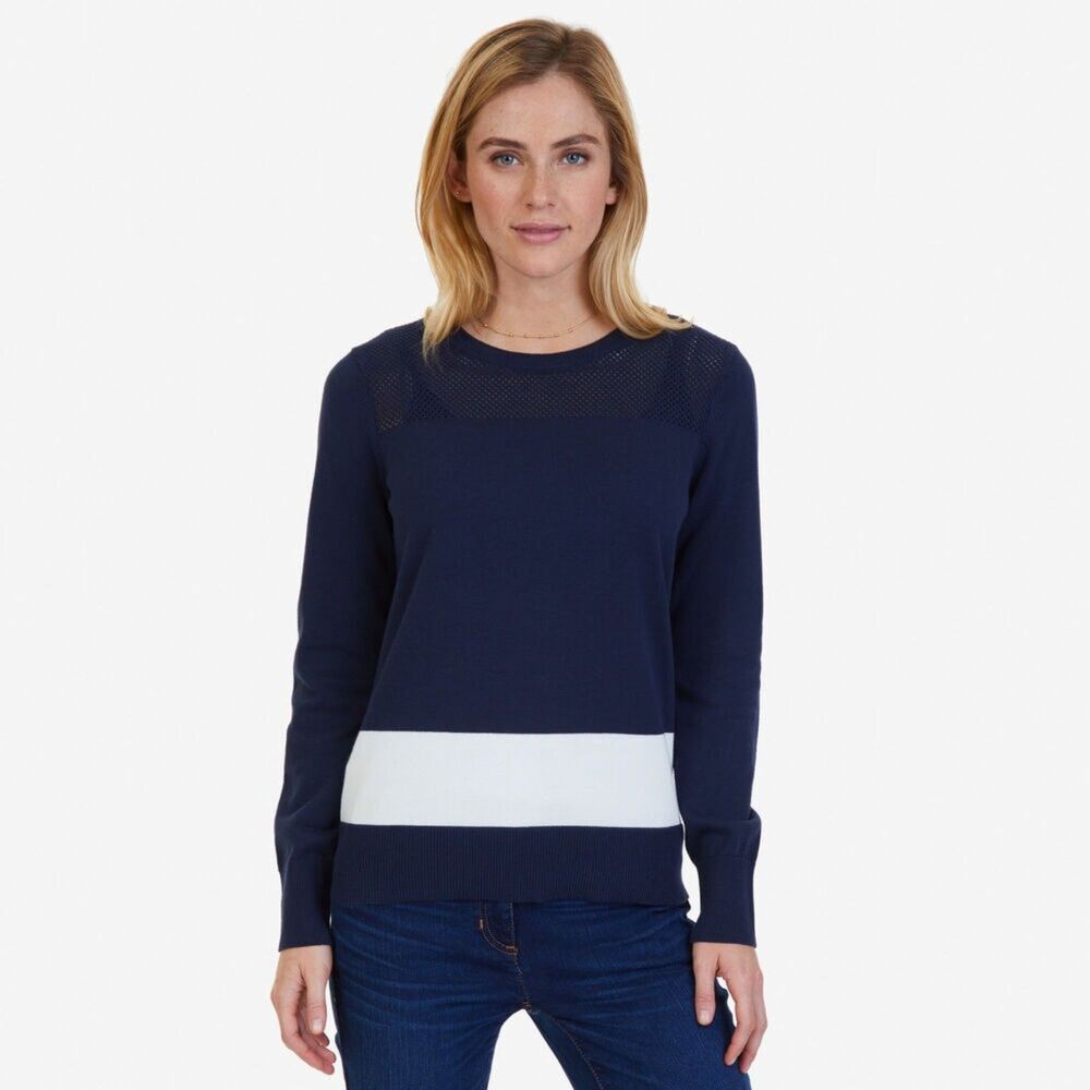 NAUTICA Textured Color Block Sweater Blue White Womens XXL - $59.50